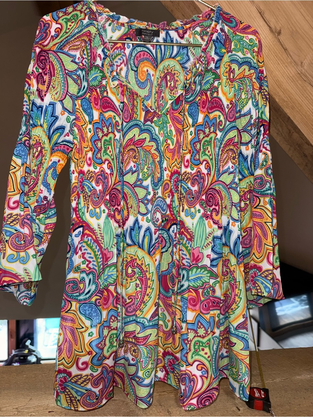 Ninety Clothing Co. Paisley Tie-Front Top in Bright Multi